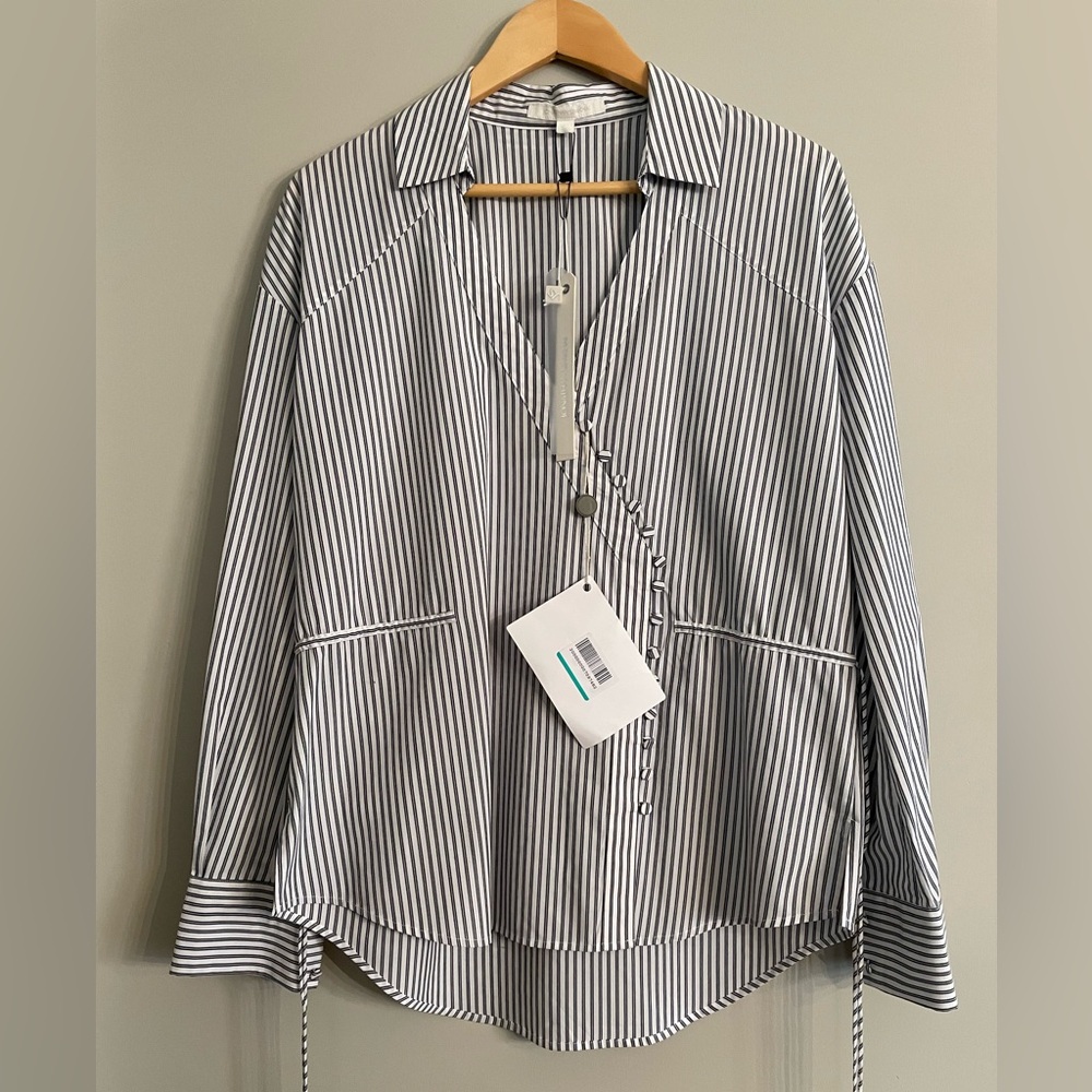 NWT Jonathan Simkhai Asymmetric Striped Wrap Blouse M